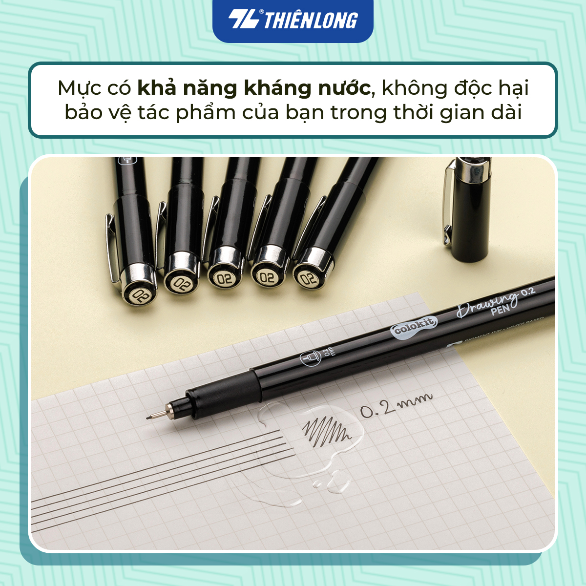 Combo 12 Bút kim kỹ thuật - Drawing Pen Thiên Long Colokit - Mực kháng nước, đậm, rõ nét