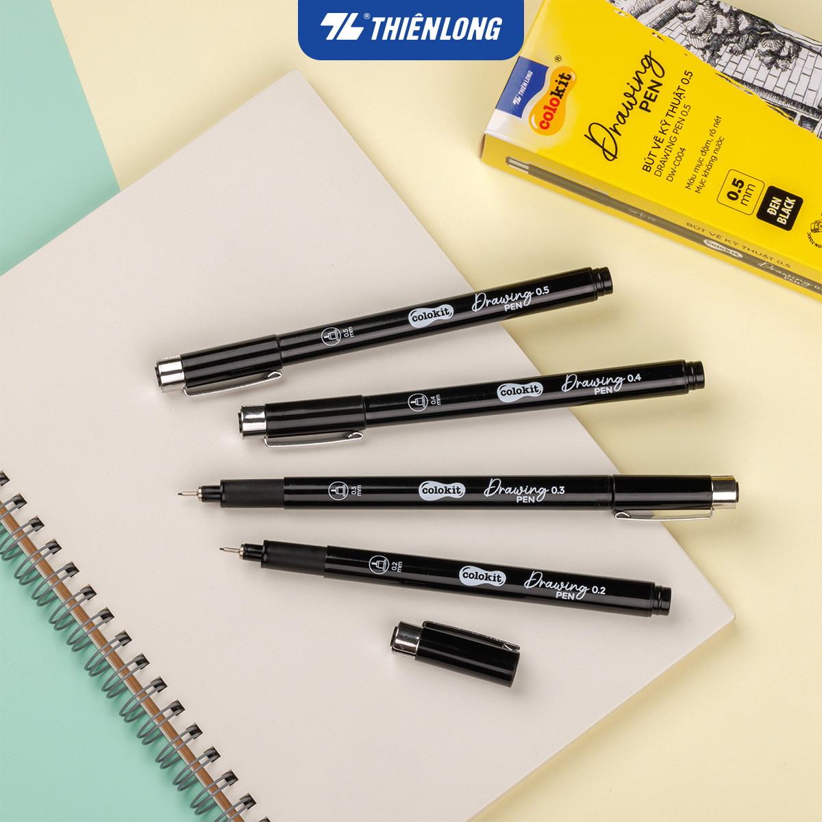 Combo 12 Bút kim kỹ thuật - Drawing Pen Thiên Long Colokit - Mực kháng nước, đậm, rõ nét