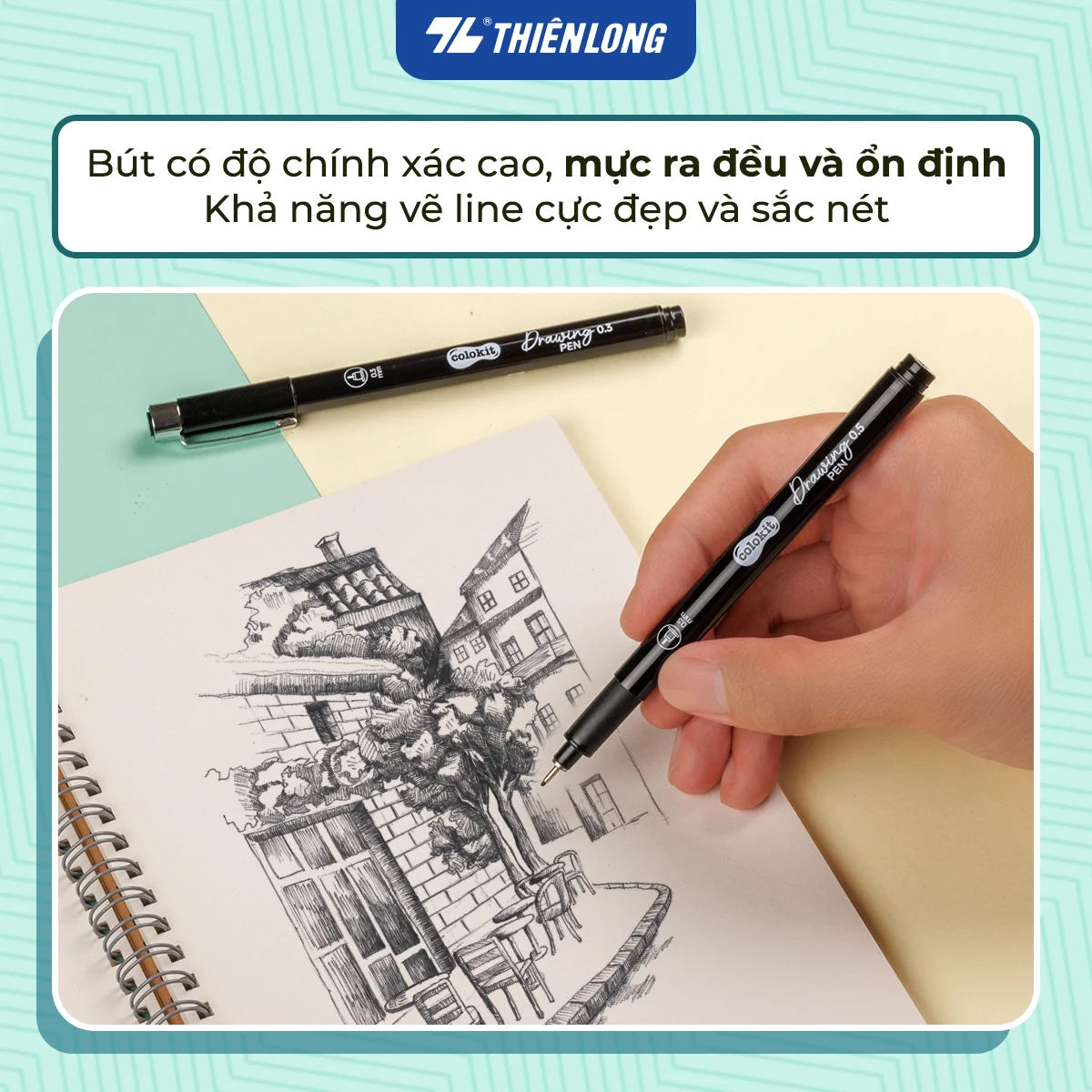 Combo 12 Bút kim kỹ thuật - Drawing Pen Thiên Long Colokit - Mực kháng nước, đậm, rõ nét