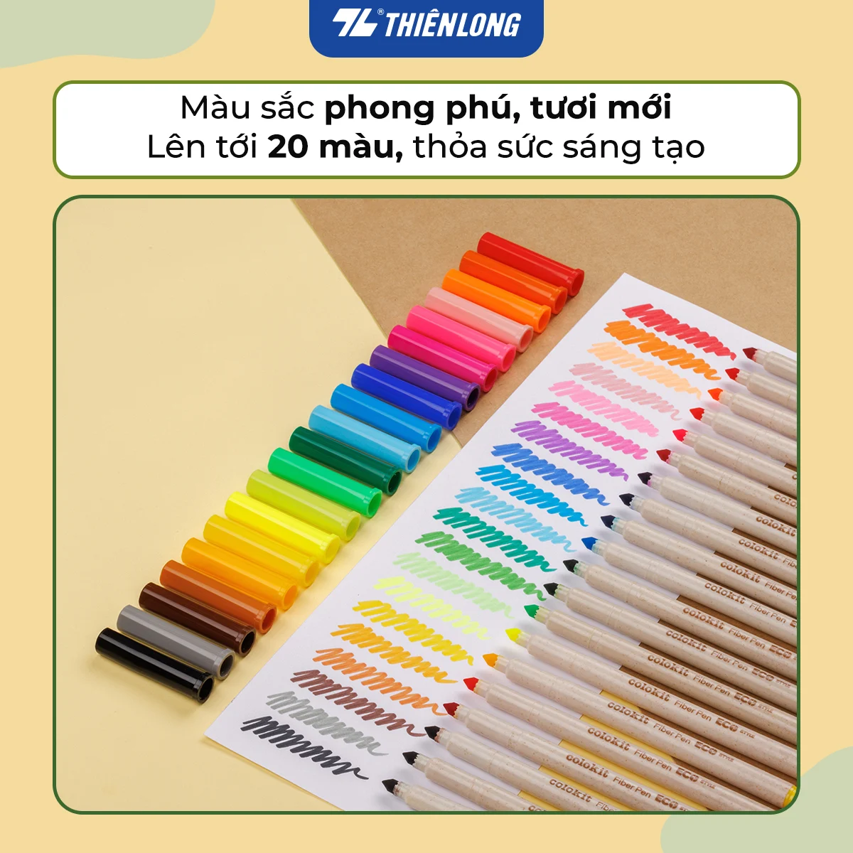 Bút lông 20 màu Fiber Pen Thiên Long Colokit ECO Style FP-C012/ECO - Chất liệu từ vỏ cám trấu